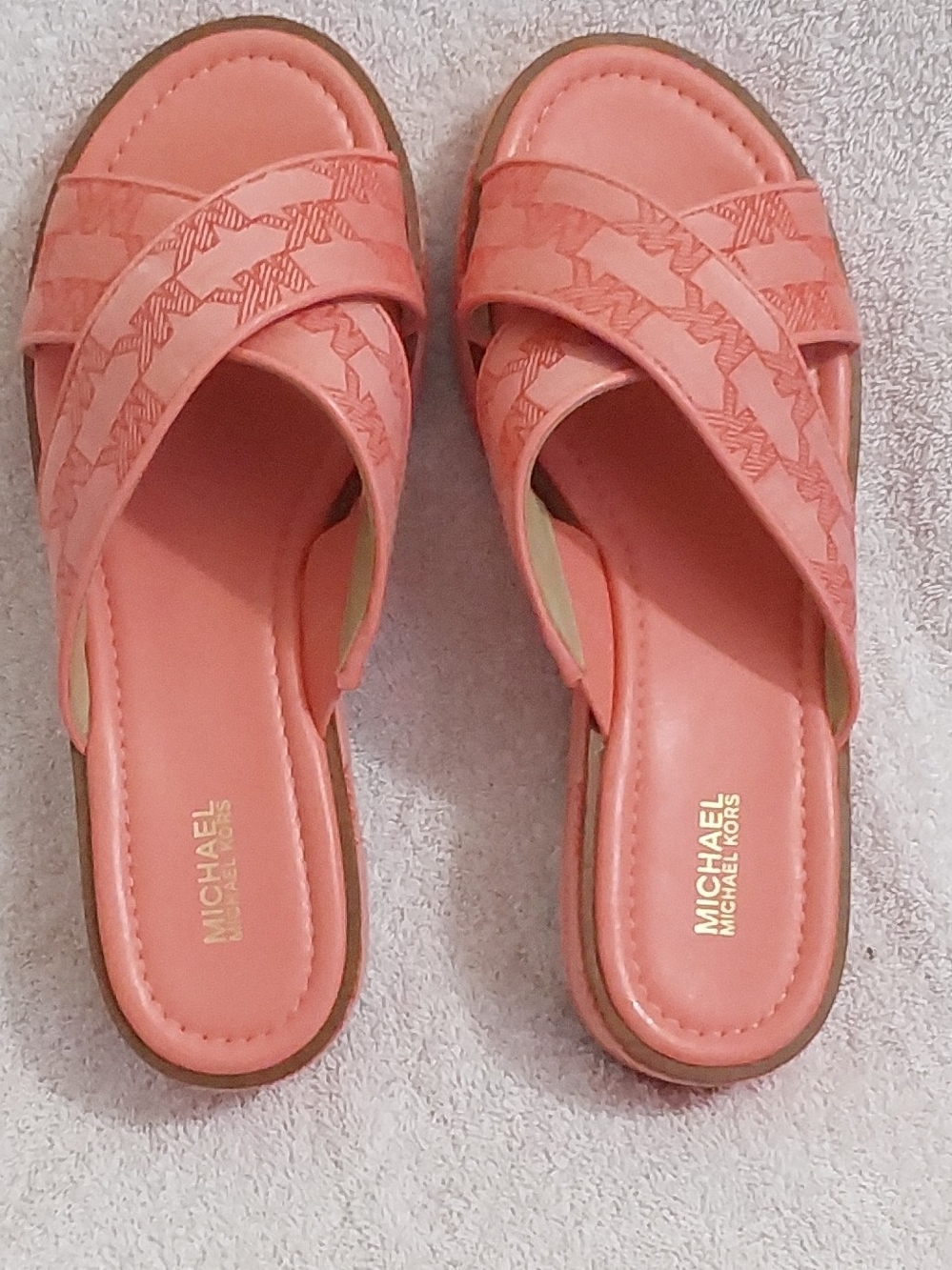 Michael Kors Coral Pink Cross-Band Slide Mules